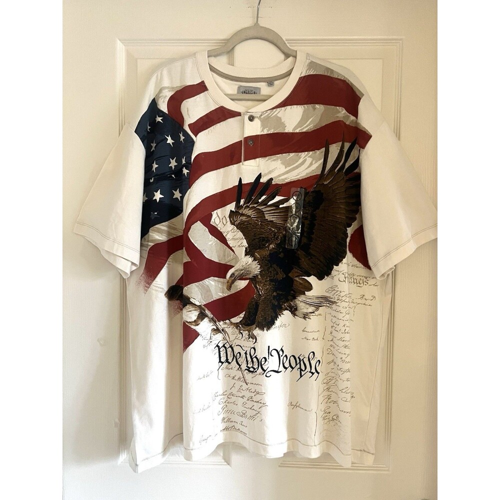 American Legacy Patriotic Henley Shirt 3XL NWT We The People Eagle Flag AOP NWT